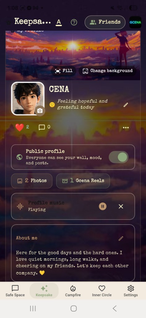 Keepsake profile with private profile on
